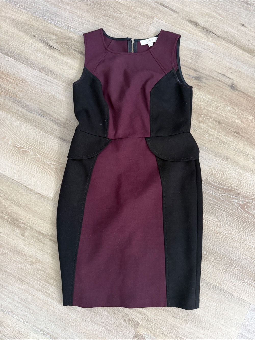 LOFT Burgundy and Black Peplum Sheath Dress
